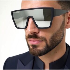 Sunglasses‎ Men Flat Top Mirrored Lens Fashion Statement UV400 Protection Lentes